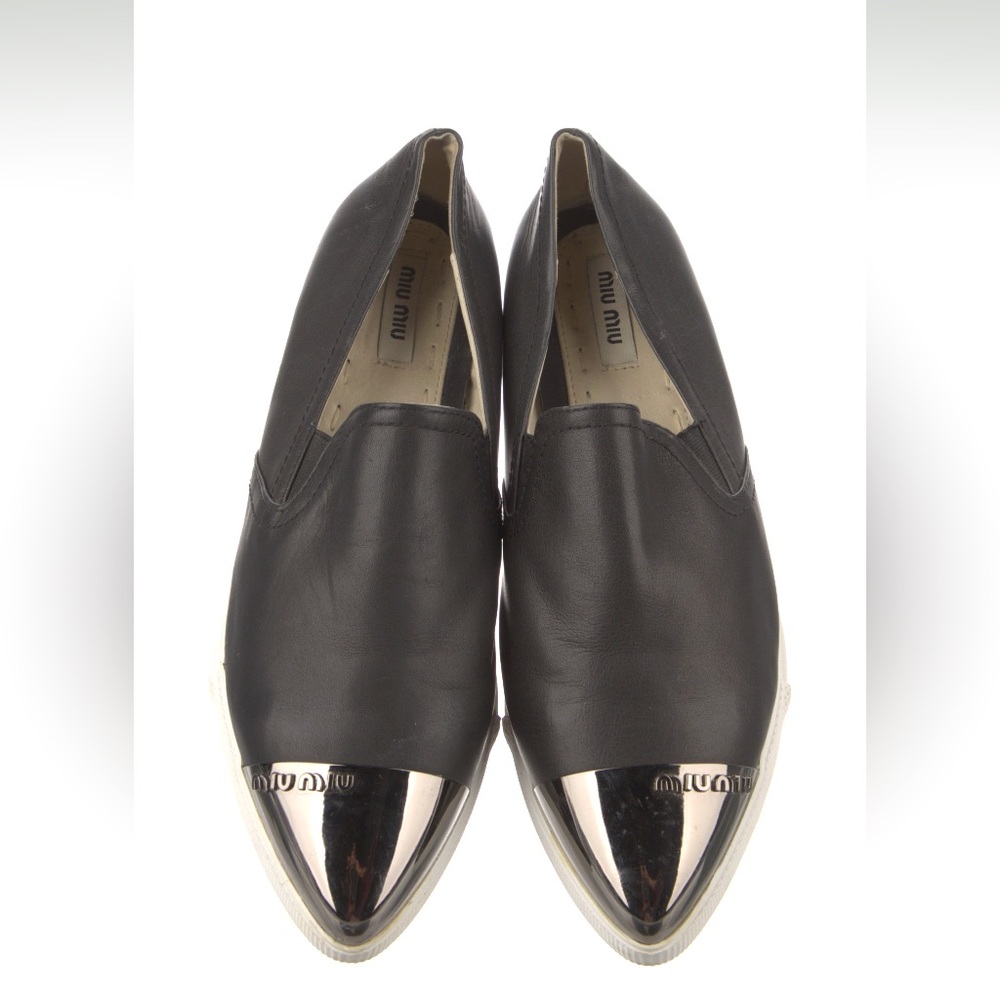 Miu Miu Leather black silver cap toe slip-on Sneakers